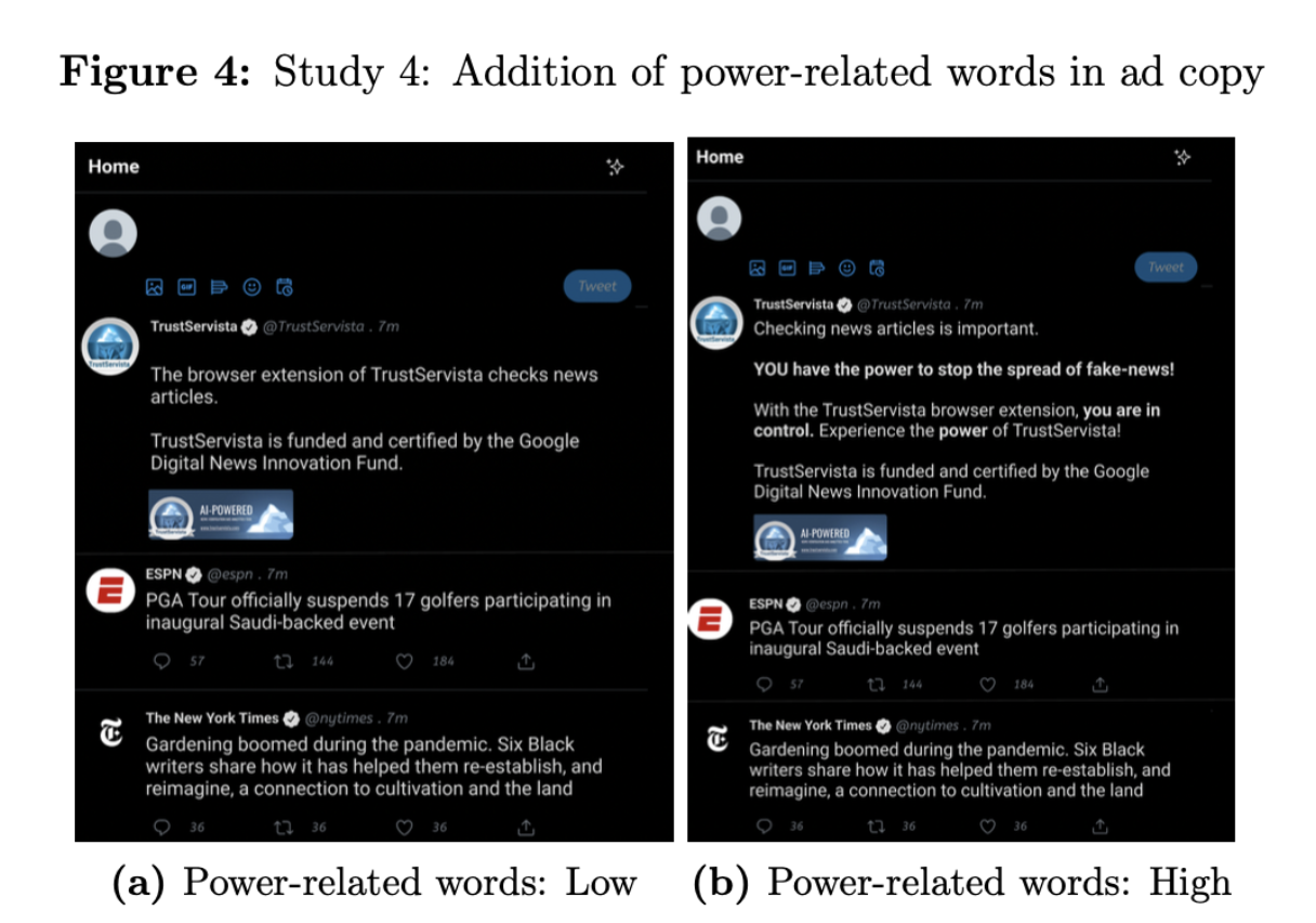 Power-related words in ad copy