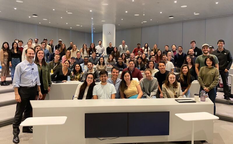 Bruce Usher pictured with students from his Climate Finance course