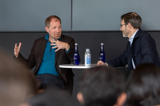 Bon Mumgaard, left, in conversation with Professor Bruce Usher