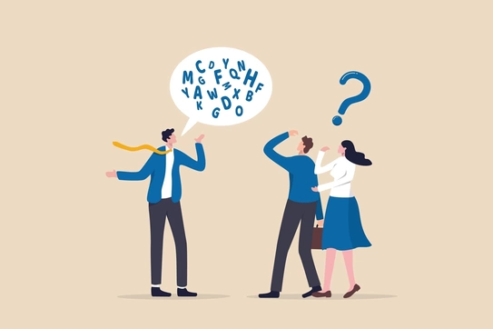An illustration of people speaking and using jargon