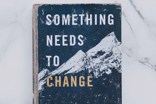 A book with the title, Something Needs To Change. The word change is in yellow while the other words are white.
