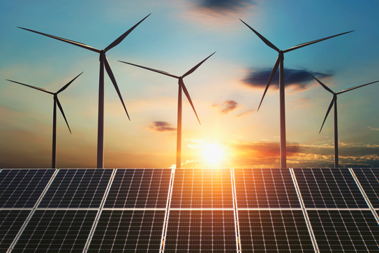 Solar panels and wind turbines