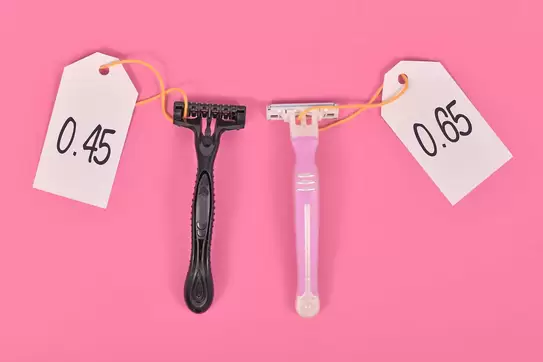 Concept for pink tax showing pink and black razor aimed at specific genders with different price tag