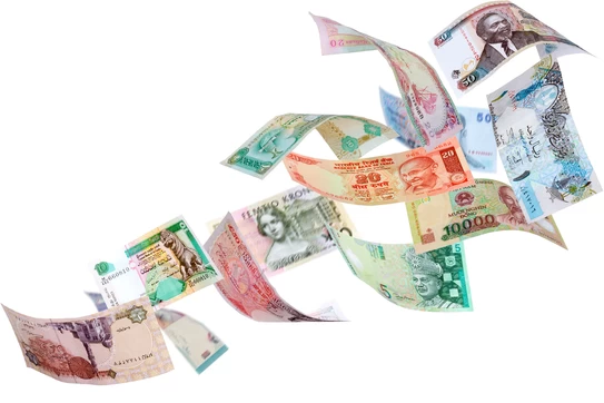 An image of currency floating.